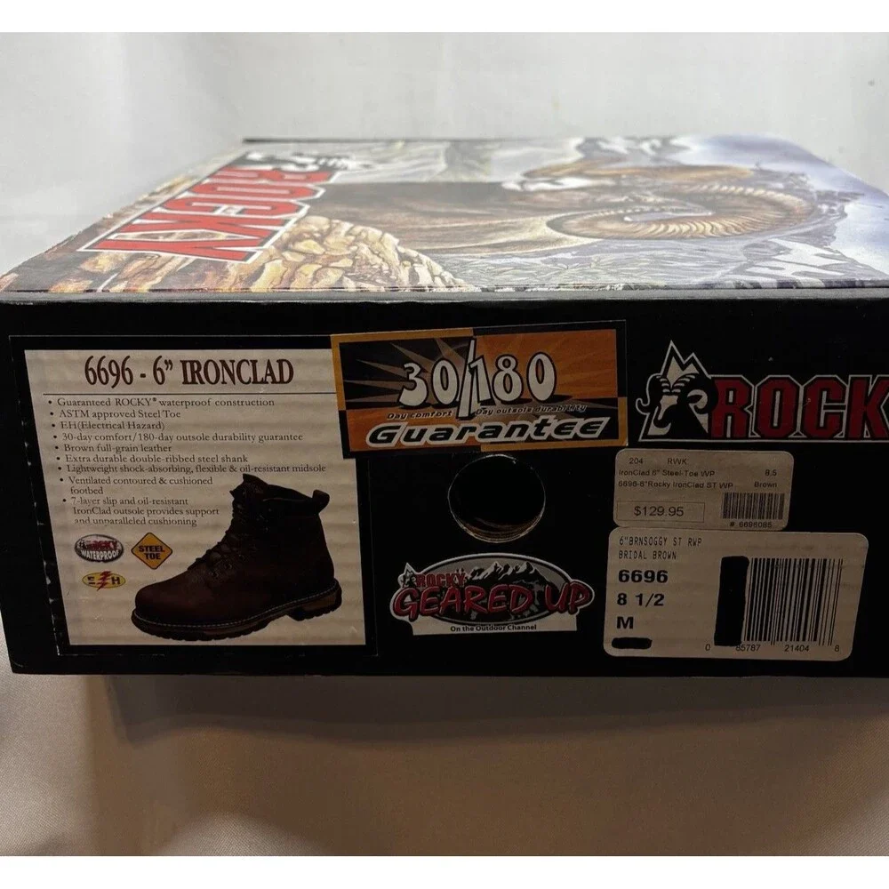 New Rocky IronClad 6696 Mens 8.5 M Steel Toe Waterproof Work Boots Brown Leather